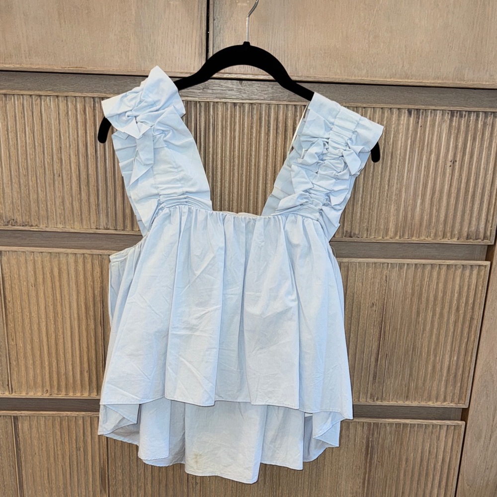 Zara Sky Blue Ruffle Blouse